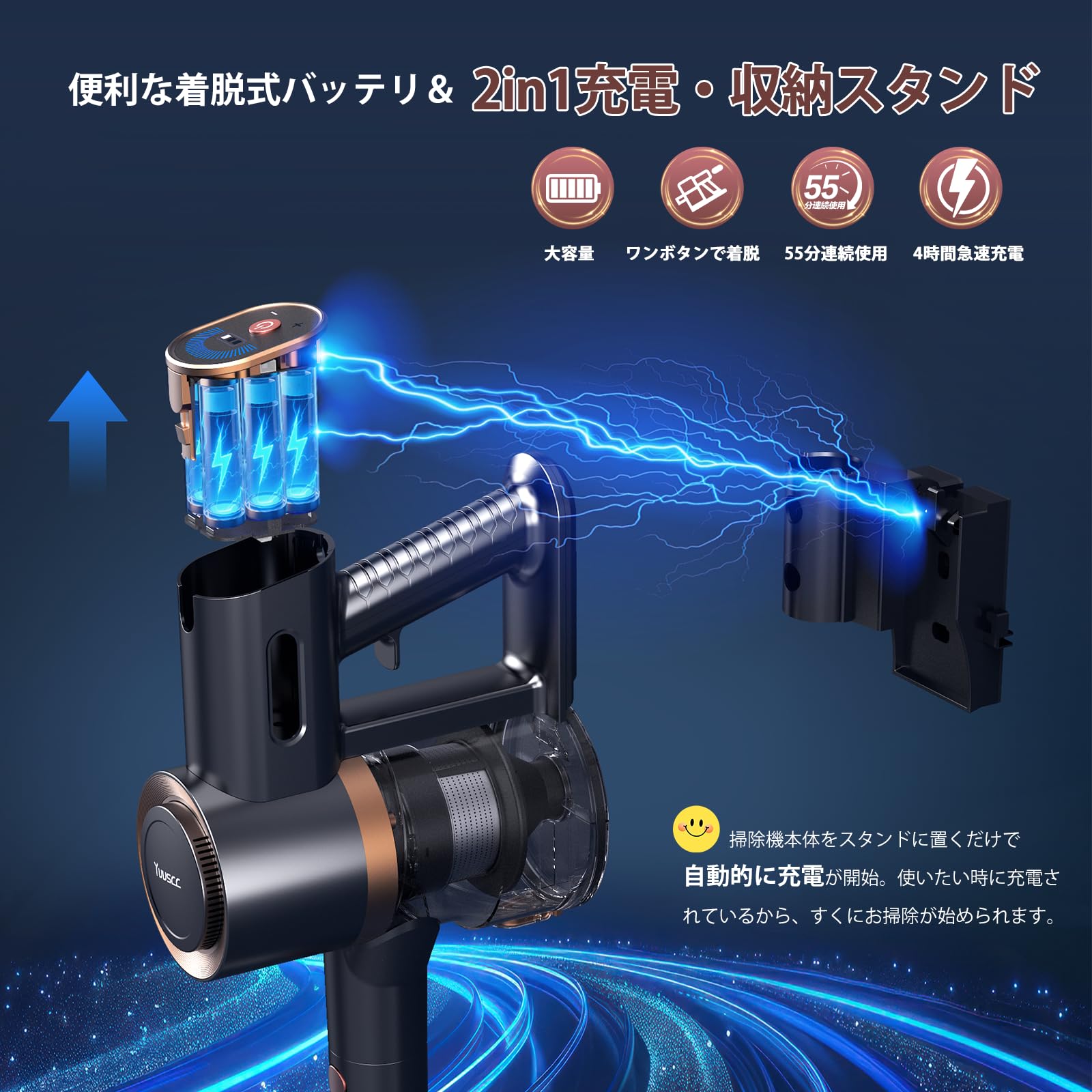 Amazon | 掃除機 コードレス【65Kpaの強力吸引＆同クラス最軽量＆自立